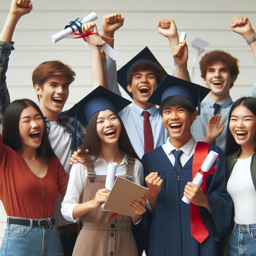 image_Asian high school students celebrating